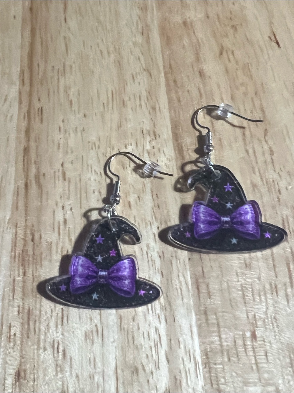 Purple Bow Witch Hat Earrings - E108 Accessories